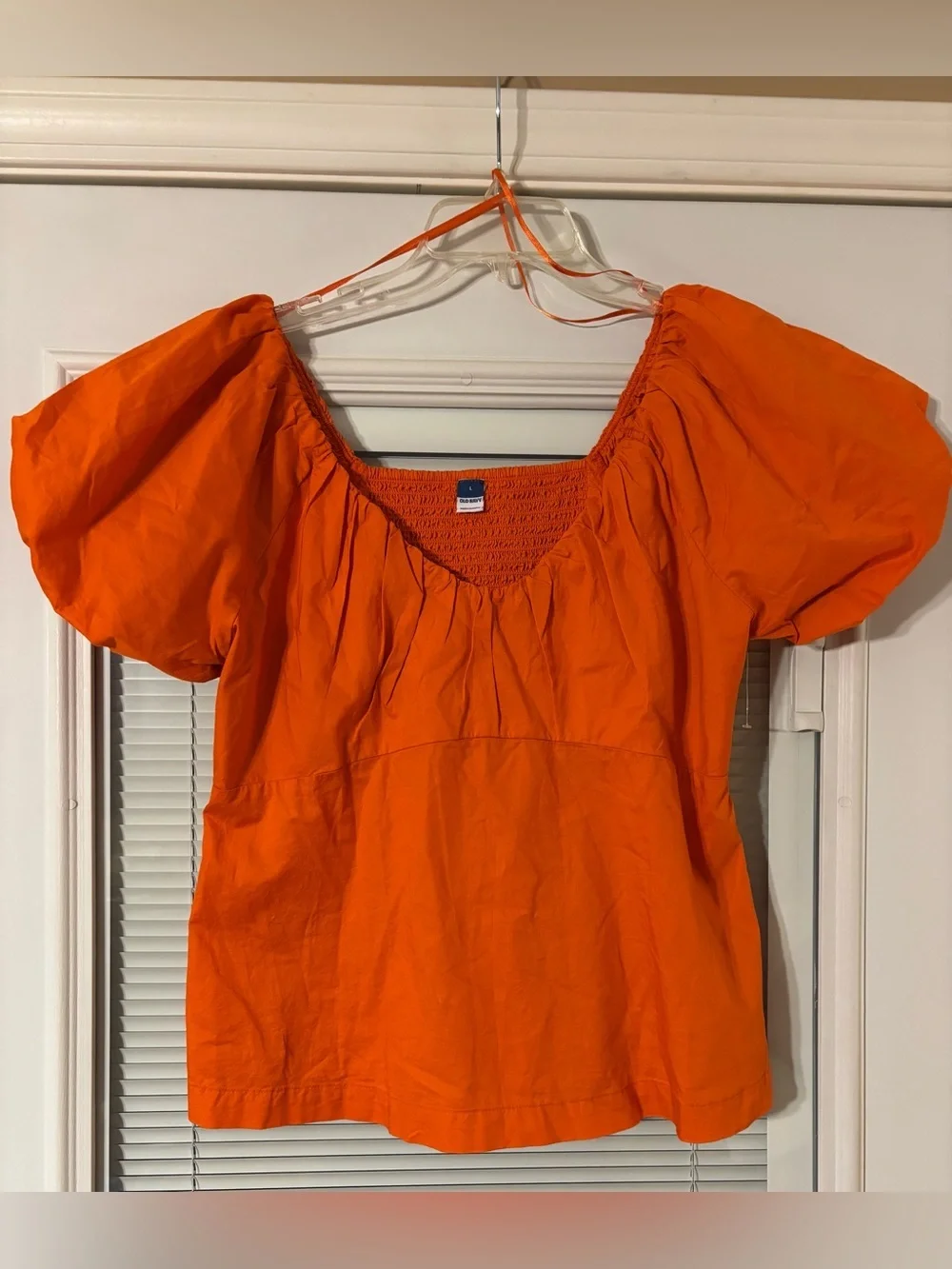 Old Navy Orange Puff Sleeve Peasant Top